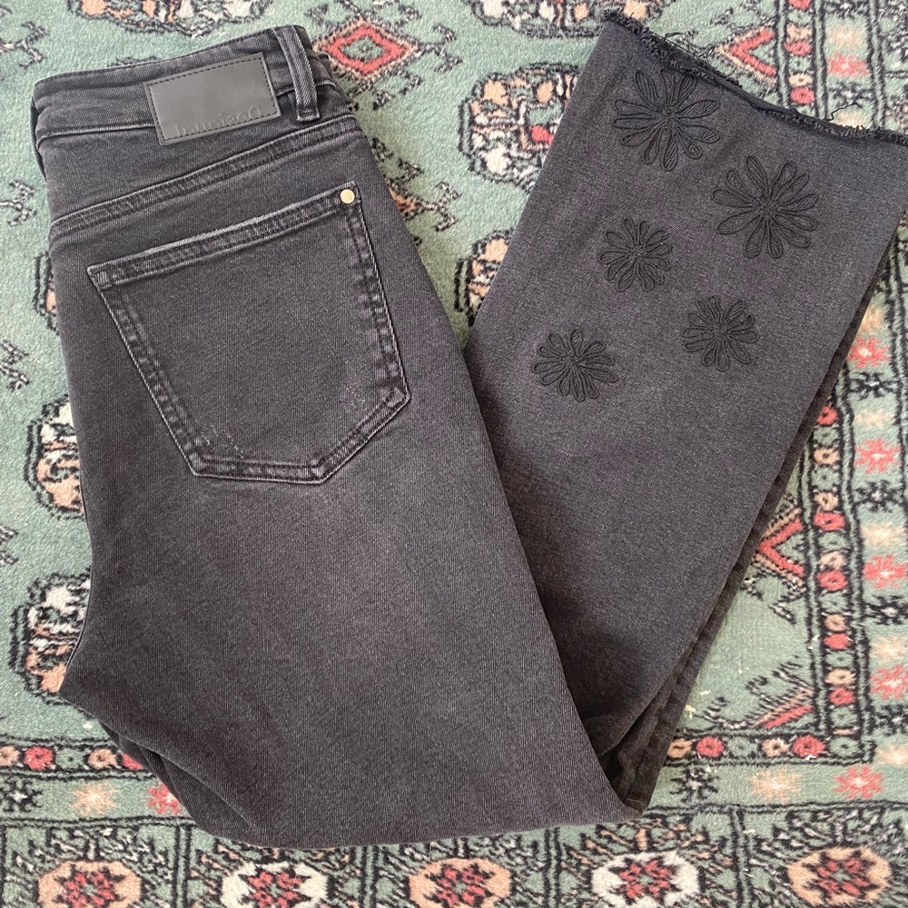 Desigual embroidered daisy crop flare jeans